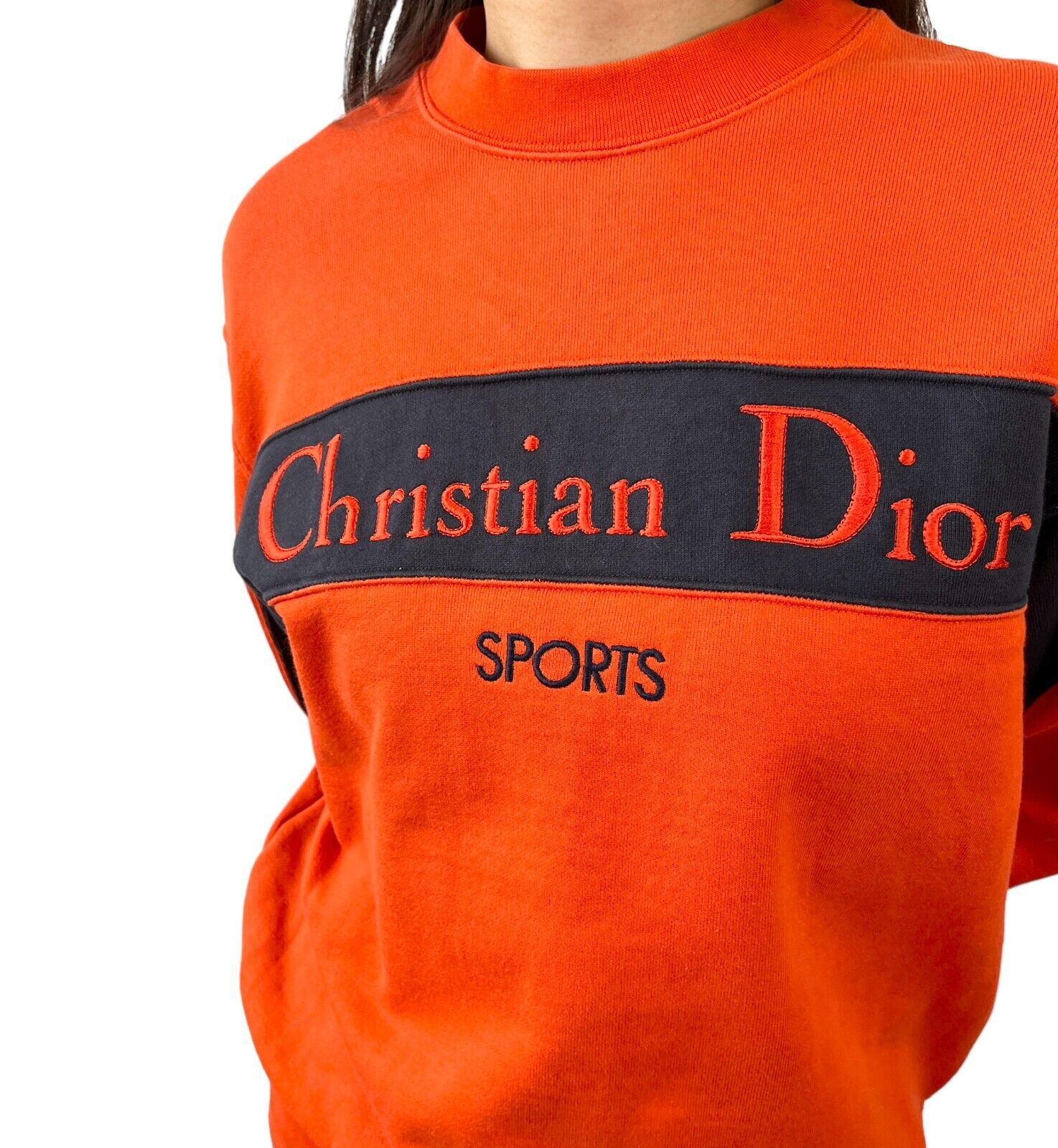 Christian Dior Sports Vintage Big Logo Sweatshirt Top #M Orange Black Rank AB+