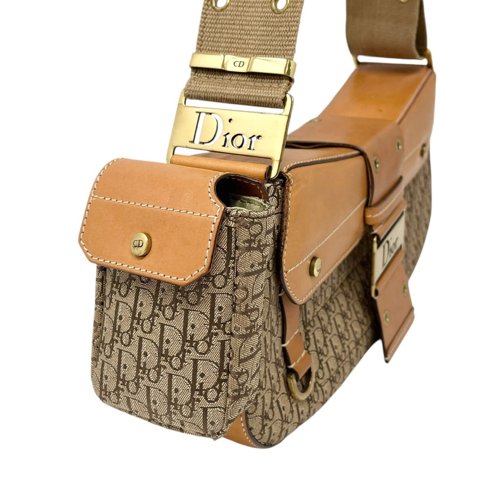 Christian Dior Vintage Trotter Monogram Street Chic Columbus Shoulder Bag Beige