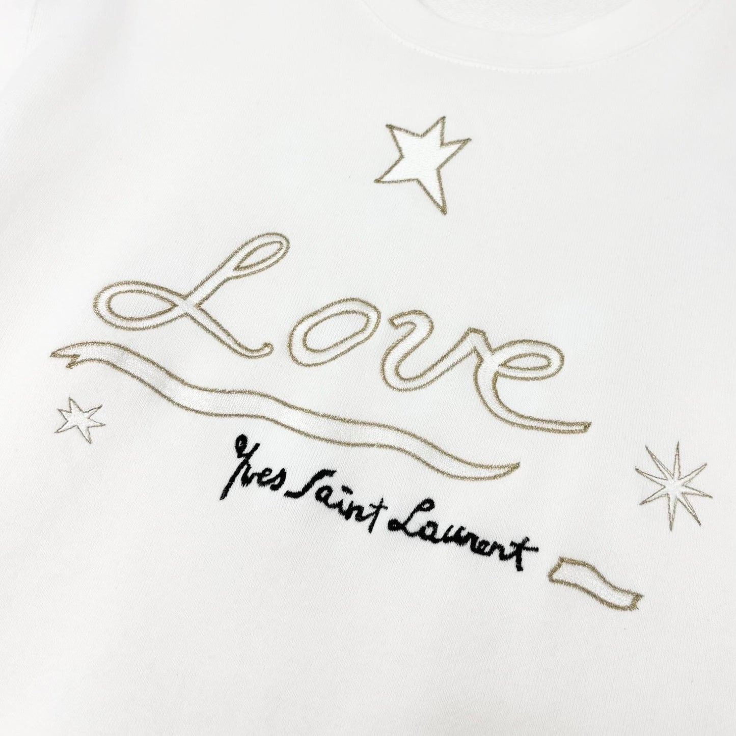 Yves Saint Laurent Vintage Love Star Embroidered Sweatshirt #M White 901936
