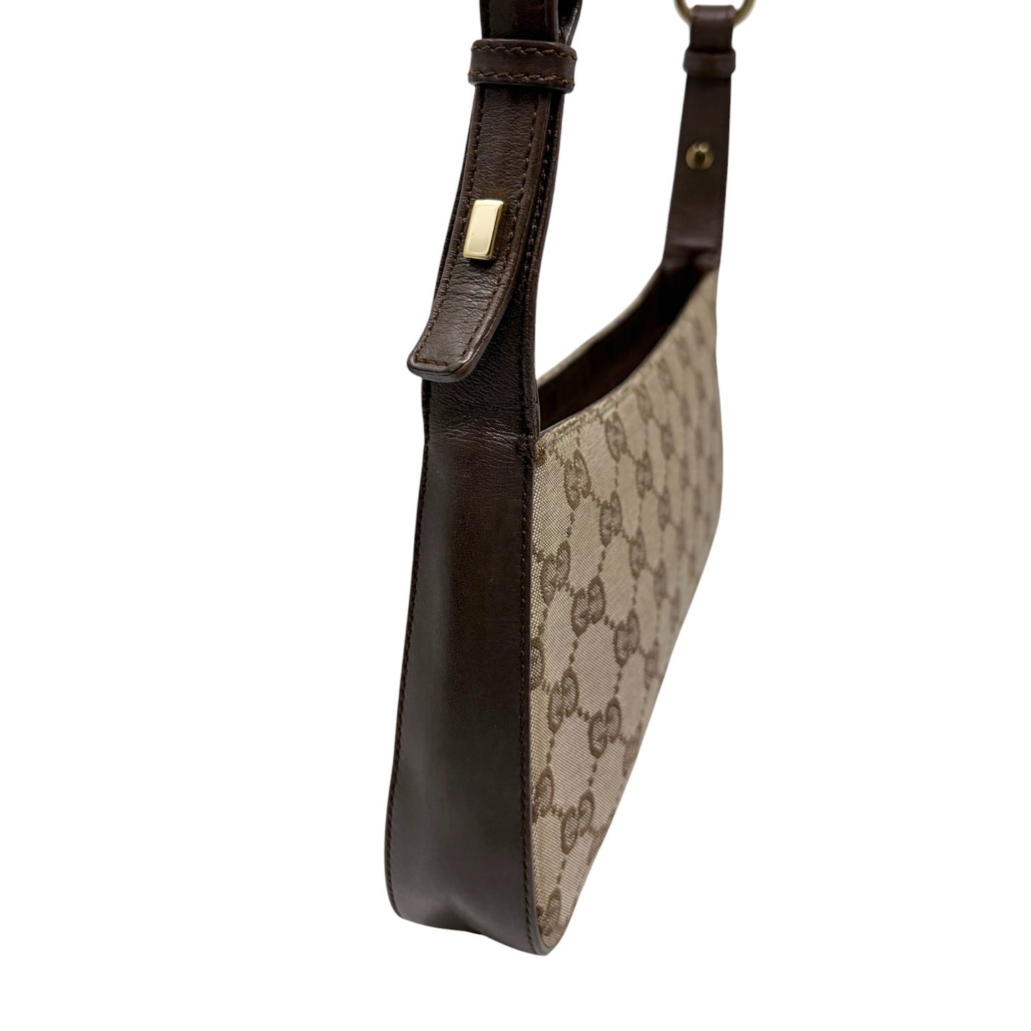 GUCCI Vintage GG Monogram Logo Canvas Shoulder Bag Leather Brown Gold 902399