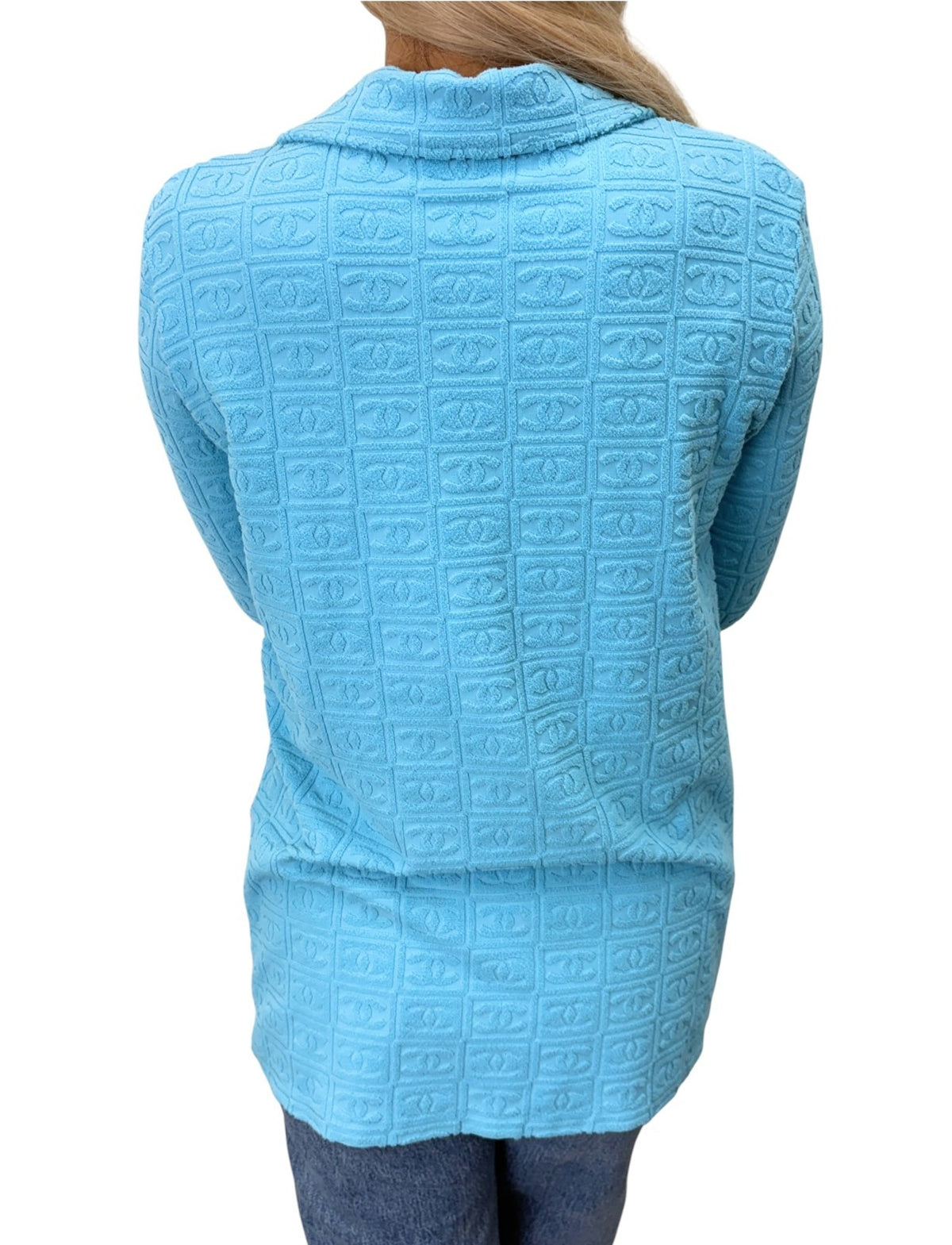 CHANEL Vintage 02S CC Logo Terry Cloth Long Jacket #38 Blue Orange 902835