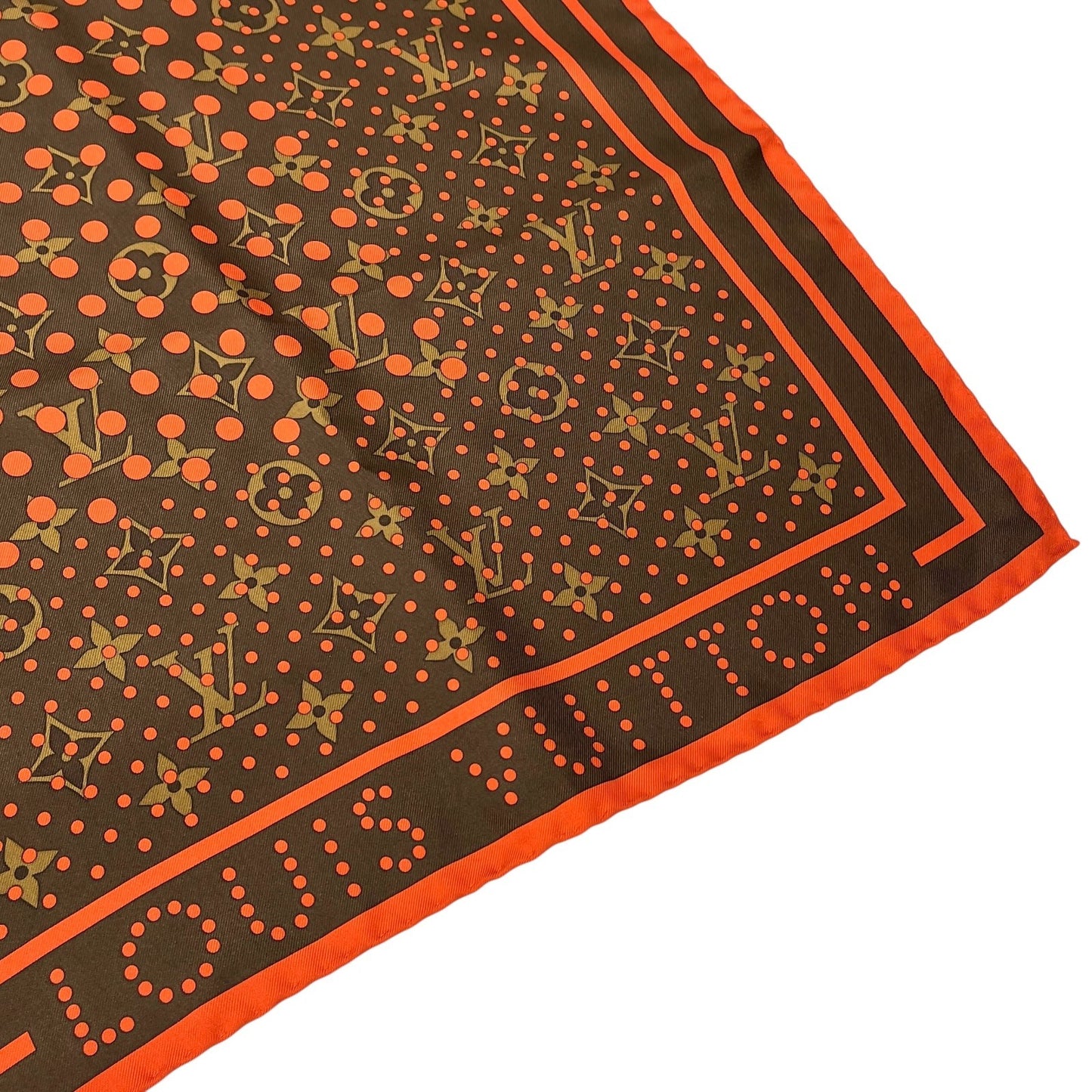 LOUIS VUITTON Vintage LV Logo Monogram Perfo Scarf Wrap Dot Brown Orange Silk