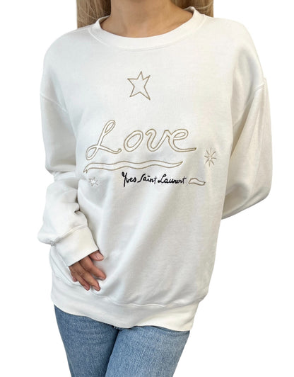 Yves Saint Laurent Vintage Love Star Embroidered Sweatshirt #M White 901936