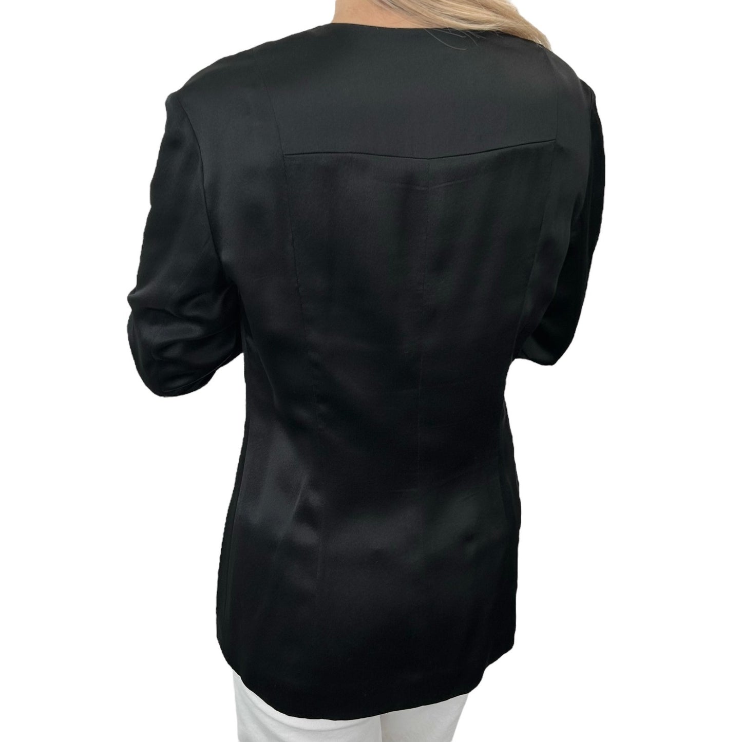CHANEL Vintage 94A CC Logo Silk Shirt Top #38 Blouse Button V-neck Black Gold