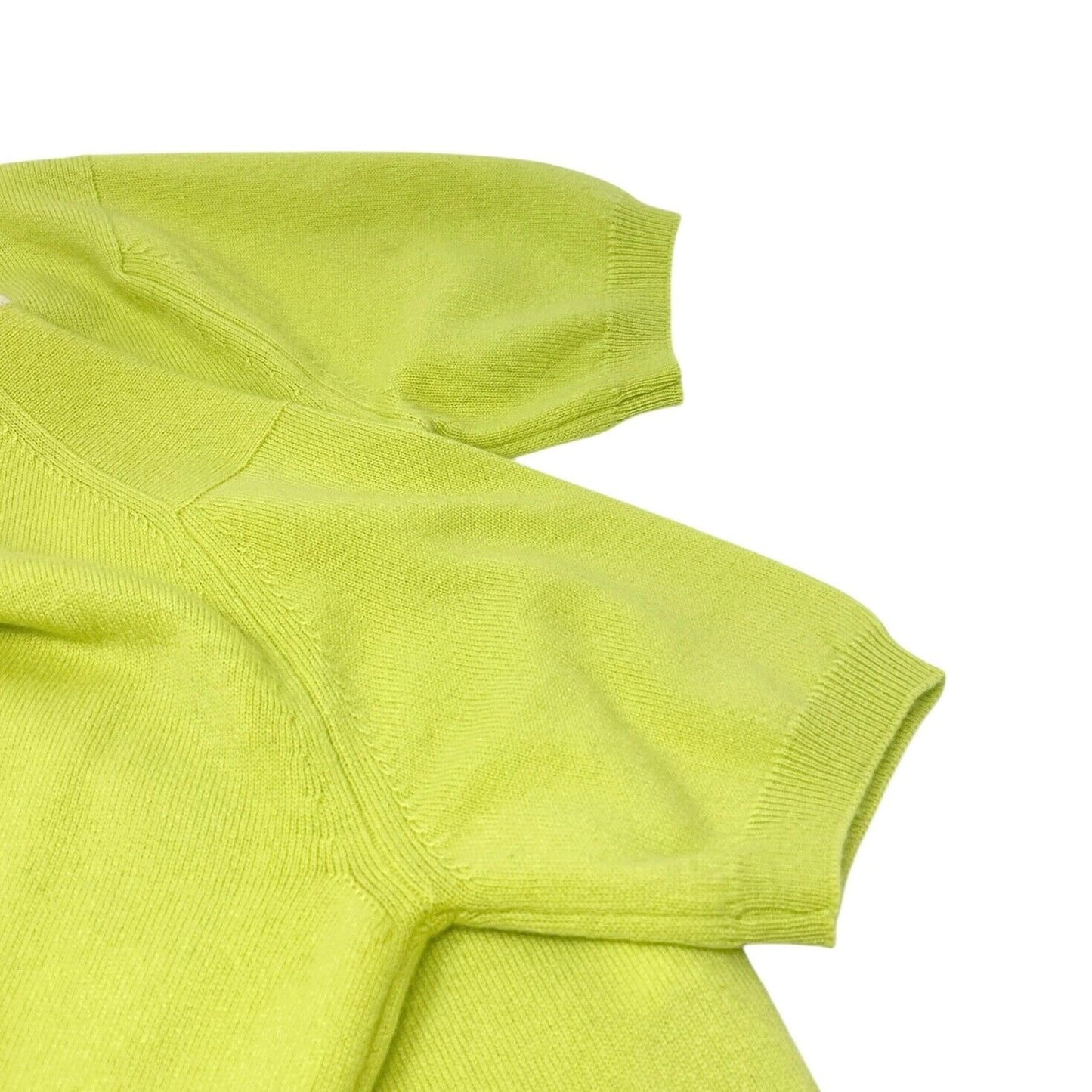 CHANEL Vintage 96C Coco Mark Logo Knit Top #44 Green Gold Cashmere Button