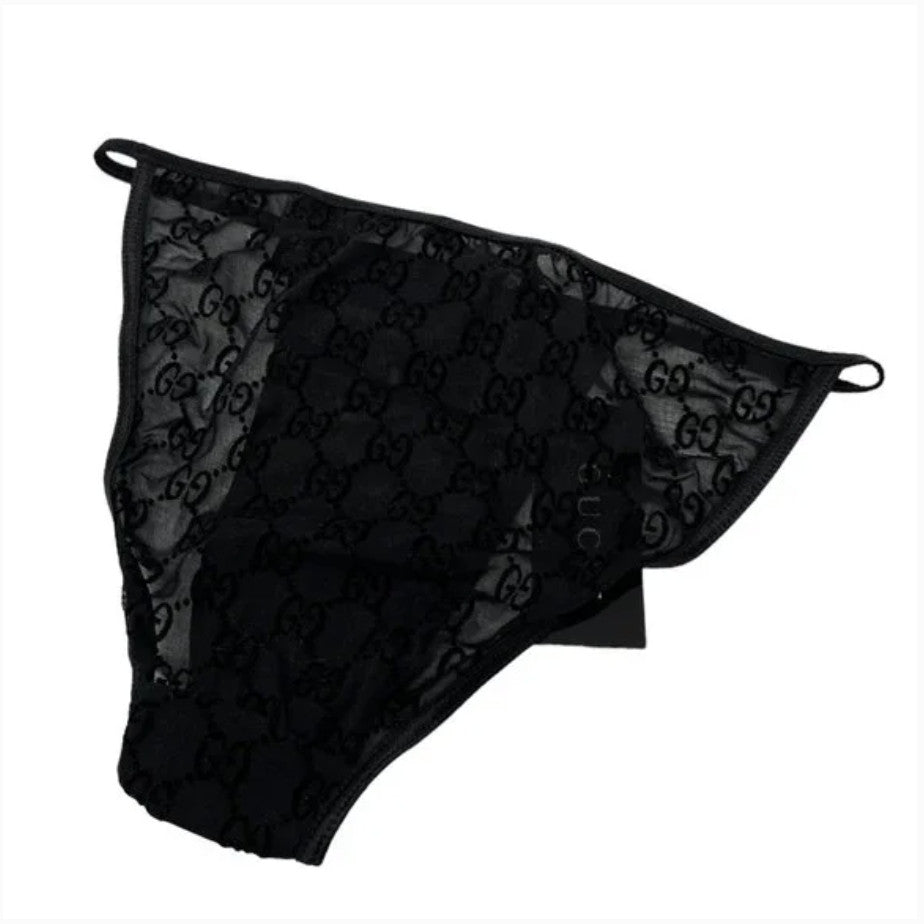 GUCCI Vintage GG Monogram Logo Bra Shorts Set #XS Underwear Black Nylon