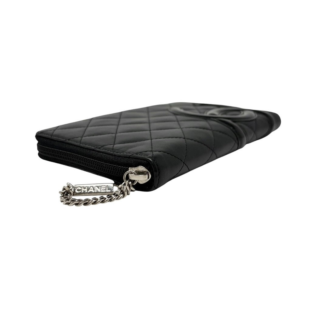 CHANEL Vintage Cambon Line CC Logo Quilted Wallet Black Pink Leather  902229