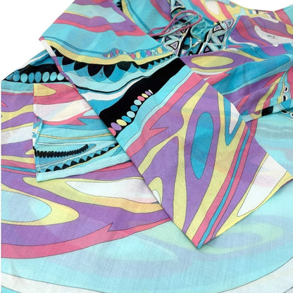 EMILIO PUCCI Vintage Logo Multicolor Abstract Print Tunic Top #36 Blue 902826