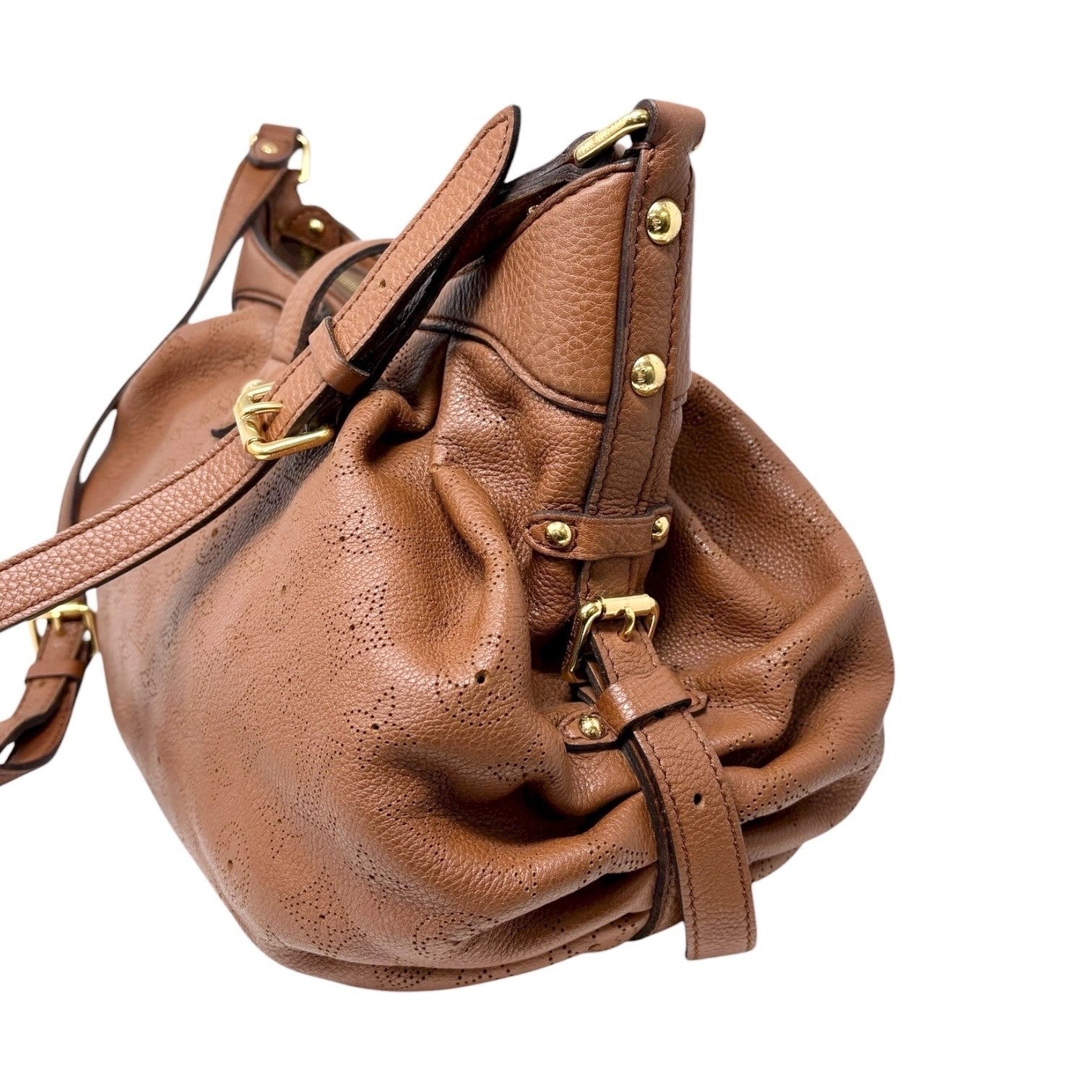 LOUIS VUITTON Vintage LV Monogram Mahina Crossbody Bag Brown Gold Leather