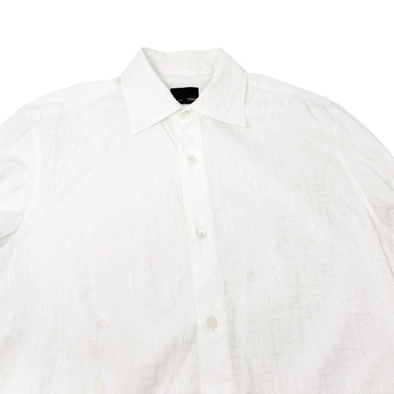 FENDI Vintage Zucca Monogram Long Sleeve Shirt #39 Button White Cotton