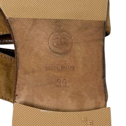 CHANEL Vintage CC Logo Flat Slide Sandals #36 Brown Gold Leather Suede 901945
