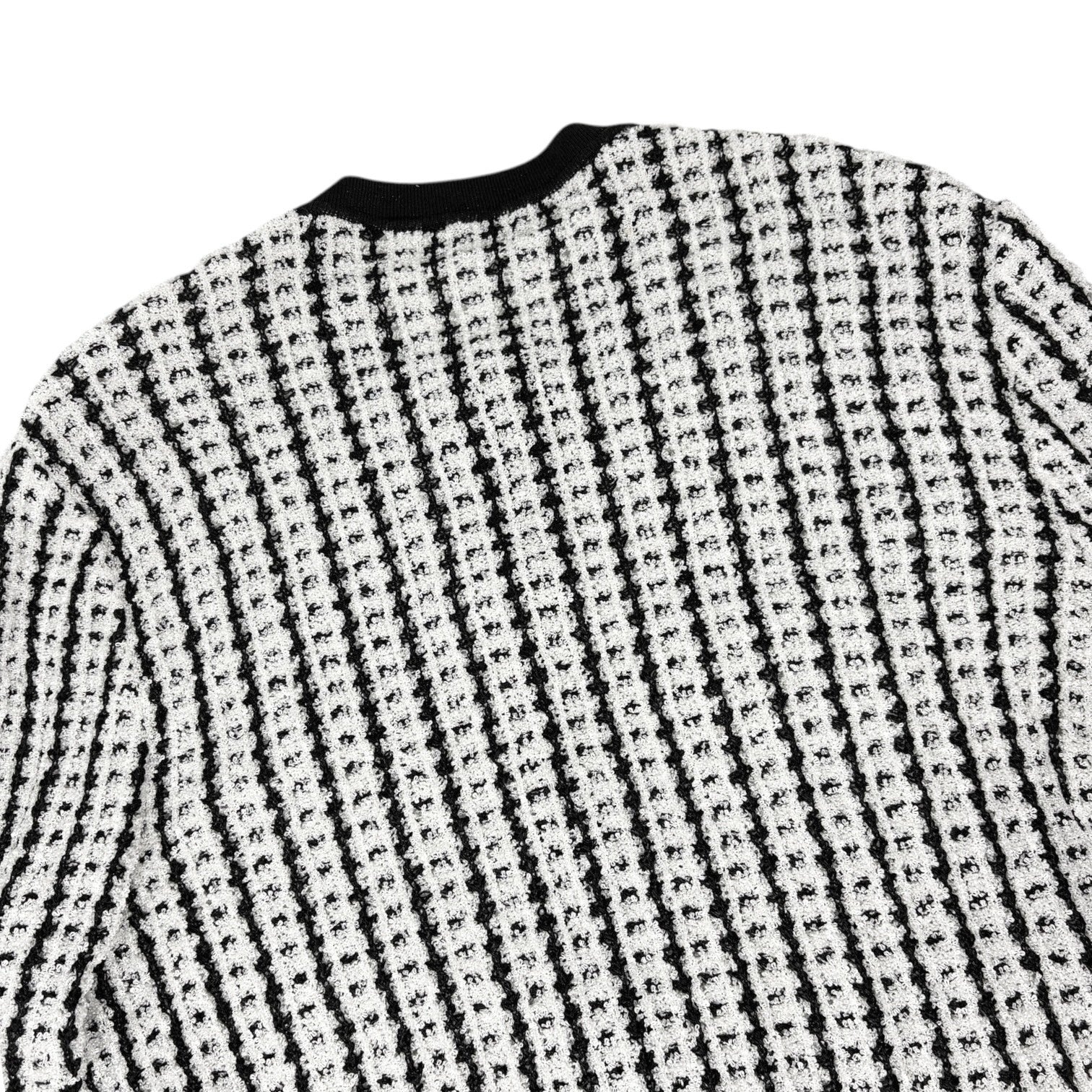 CHANEL Vintage 97P CC Logo Button Tweed Cardigan Sweater Top Black White