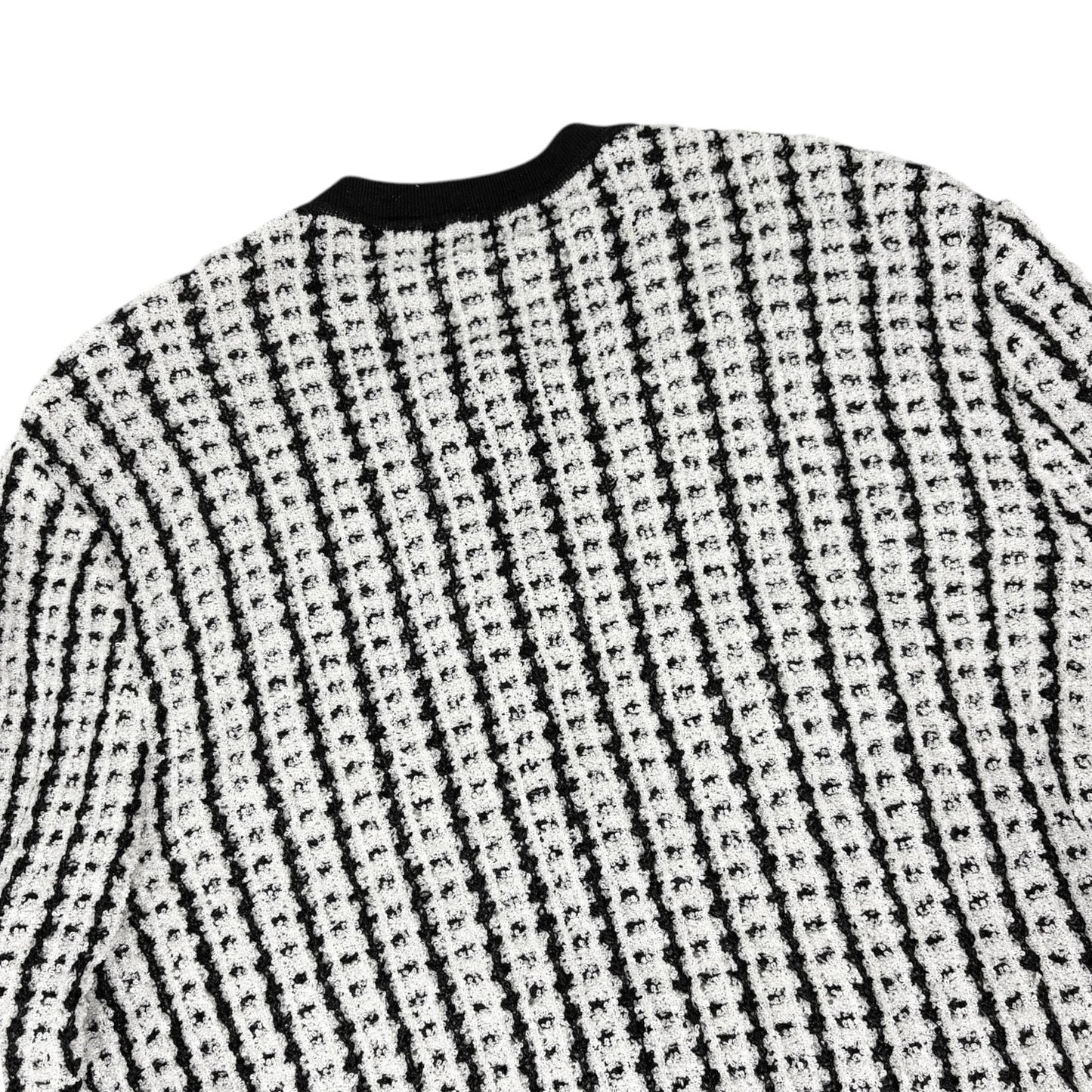 CHANEL Vintage 97P CC Logo Button Tweed Cardigan Sweater Top Black White