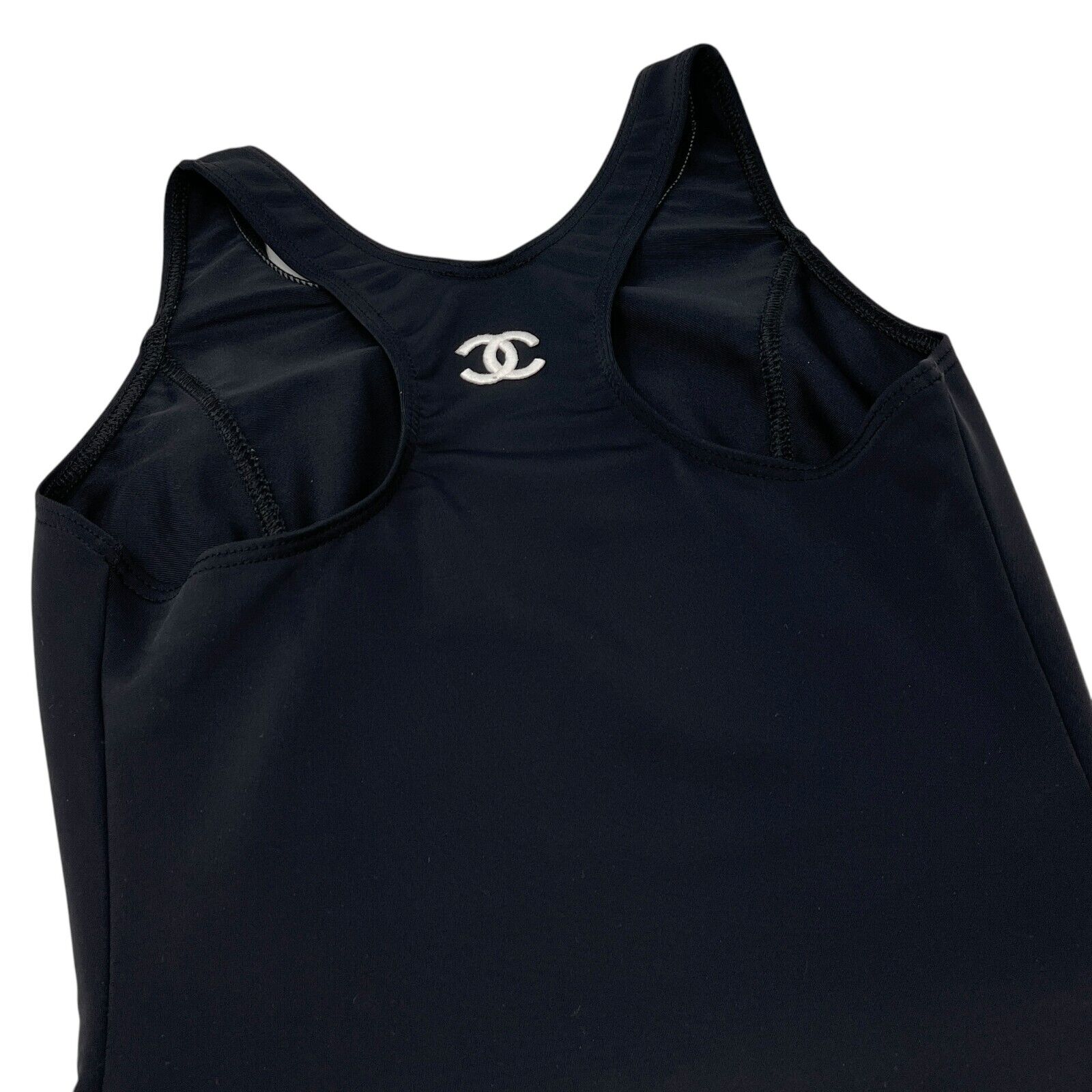 CHANEL Vintage 96C CC Logo Swimsuit Swimwear #38 One Piece Black White Nylon