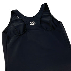 CHANEL Vintage 96C CC Logo Swimsuit Swimwear #38 One Piece Black White Nylon
