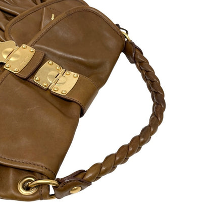 Miu Miu Vintage Logo 2way Shoulder Bag Handbag Brown Gold Leather 902346