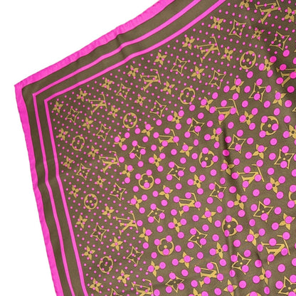 LOUIS VUITTON Vintage LV Monogram Perfo Scarf Wrap Shawl Brown Pink Dot Silk