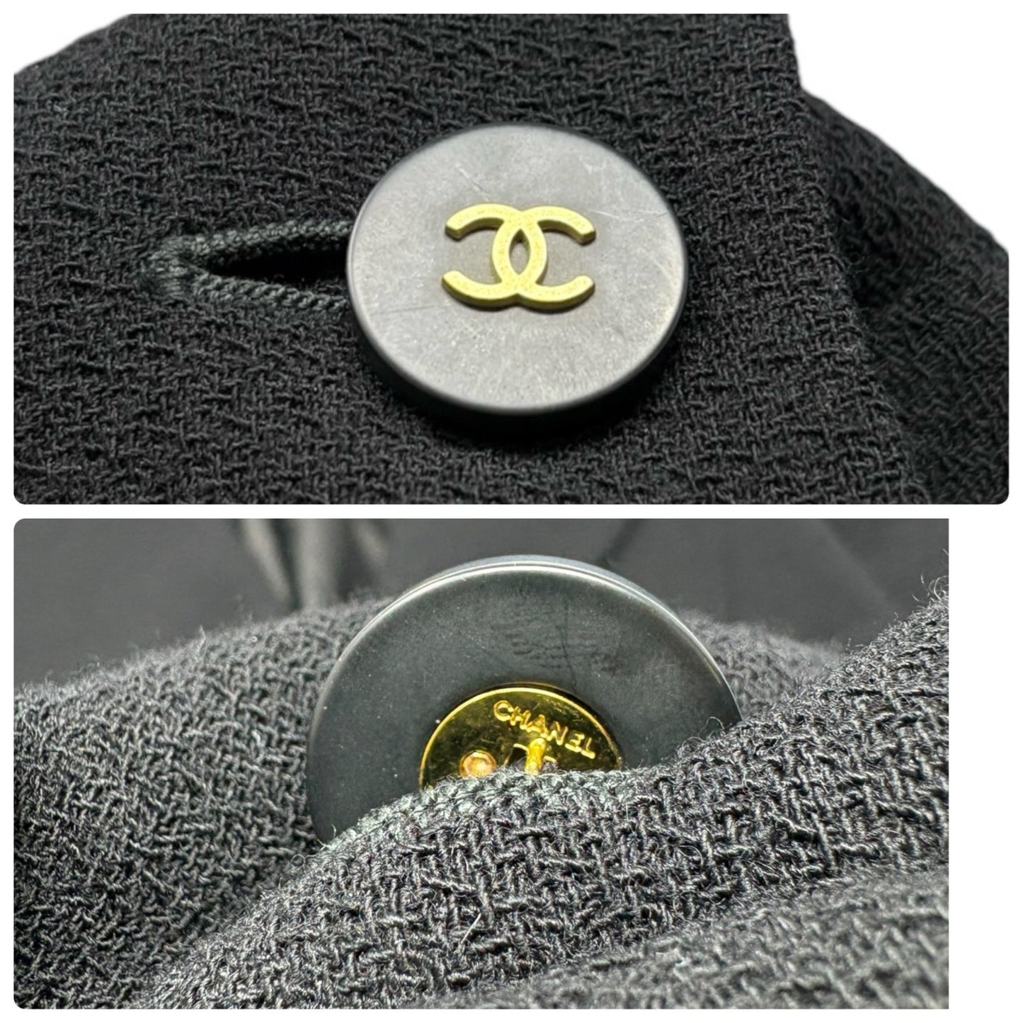 CHANEL Vintage 94A CC Logo Button Blazer Jacket #38 Black Gold Wool 902231
