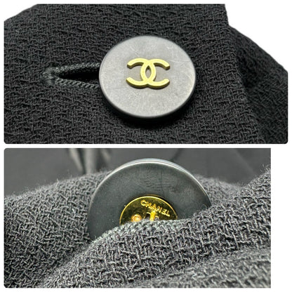CHANEL Vintage 94A CC Logo Button Blazer Jacket #38 Black Gold Wool 902231