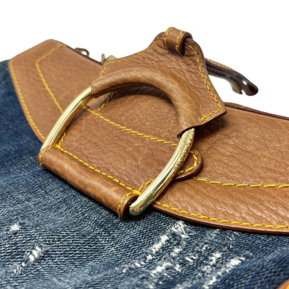 DOLCE&GABBANA Vintage Flap D-Ring Denim Shoulder Bag Blue Brown Denim 902059