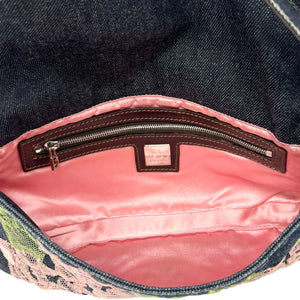 FENDI Vintage Denim Mamma Baguette Shoulder Bag Rose Mirror Pink Cotton Rank AB