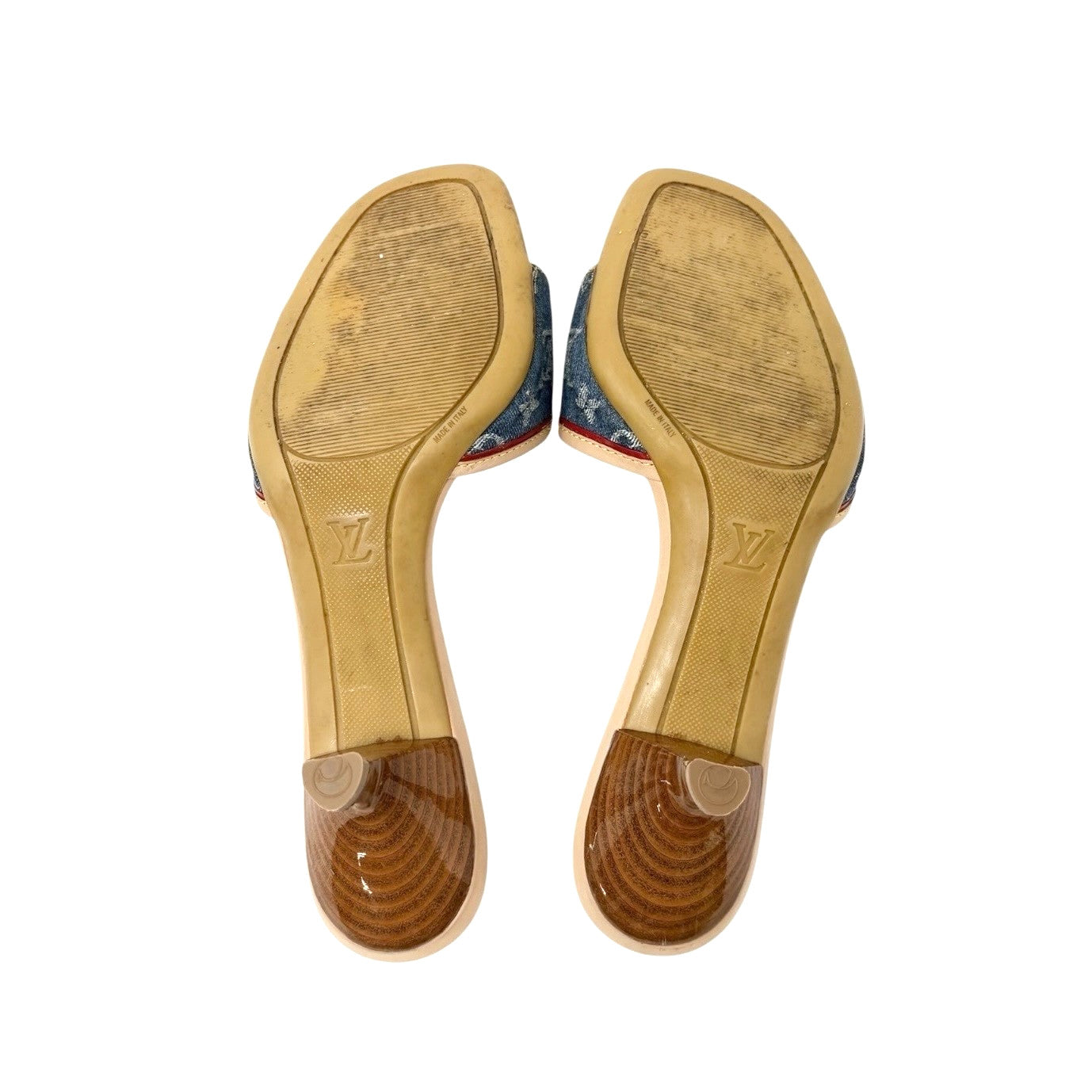 LOUIS VUITTON Vintage LV Monogram Denim Sandals #36 Blue Beige Leather
