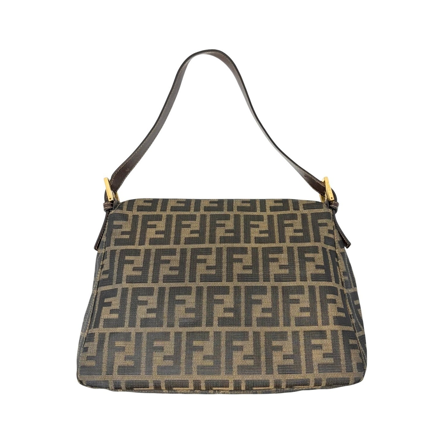 FENDI Vintage FF Zucca Mamma Baguette Shoulder Bag Canvas Brown Gold 901857