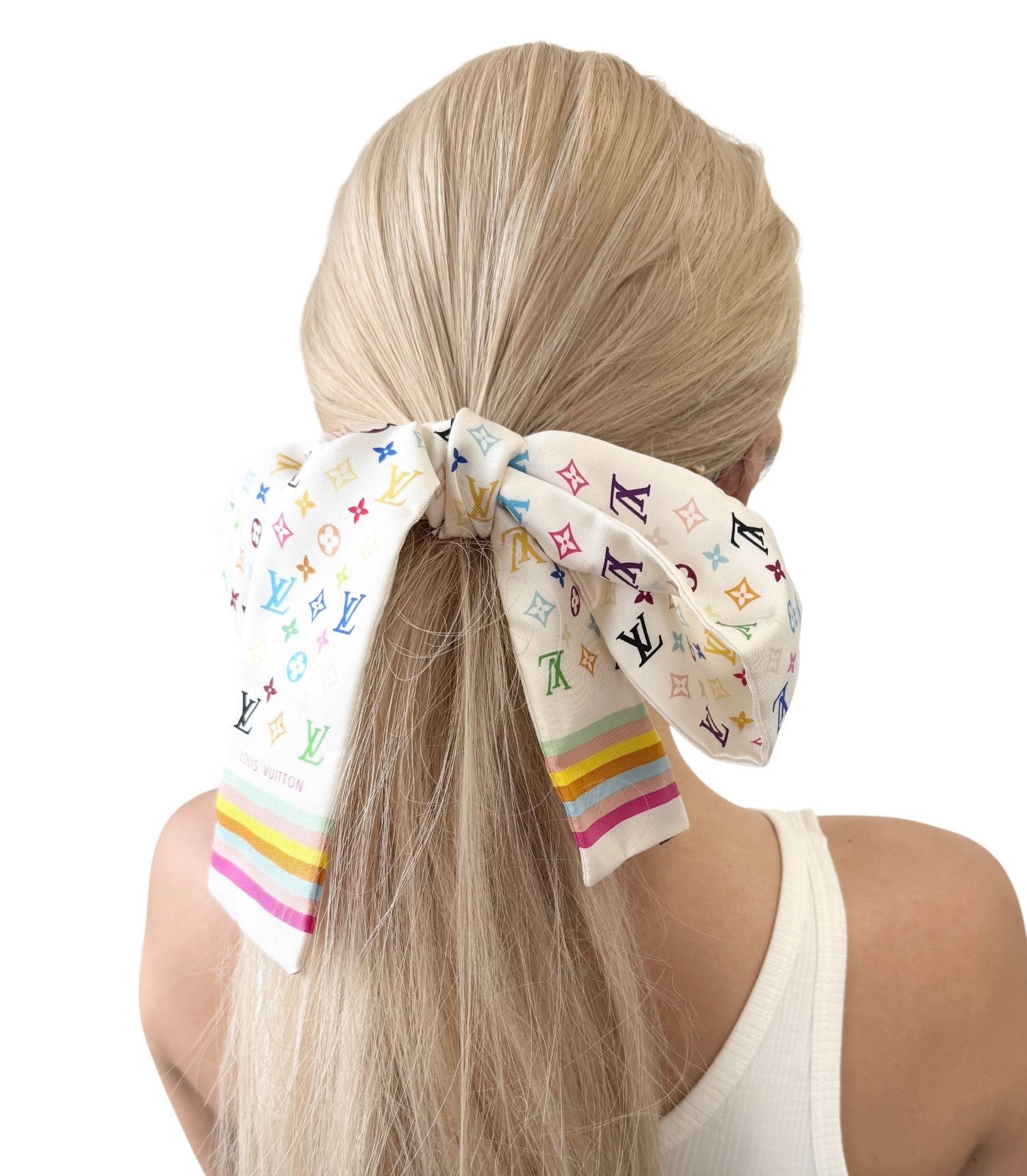 LOUIS VUITTON Vintage LV Monogram Multicolor Bandeau Scarf Silk Hair 902245