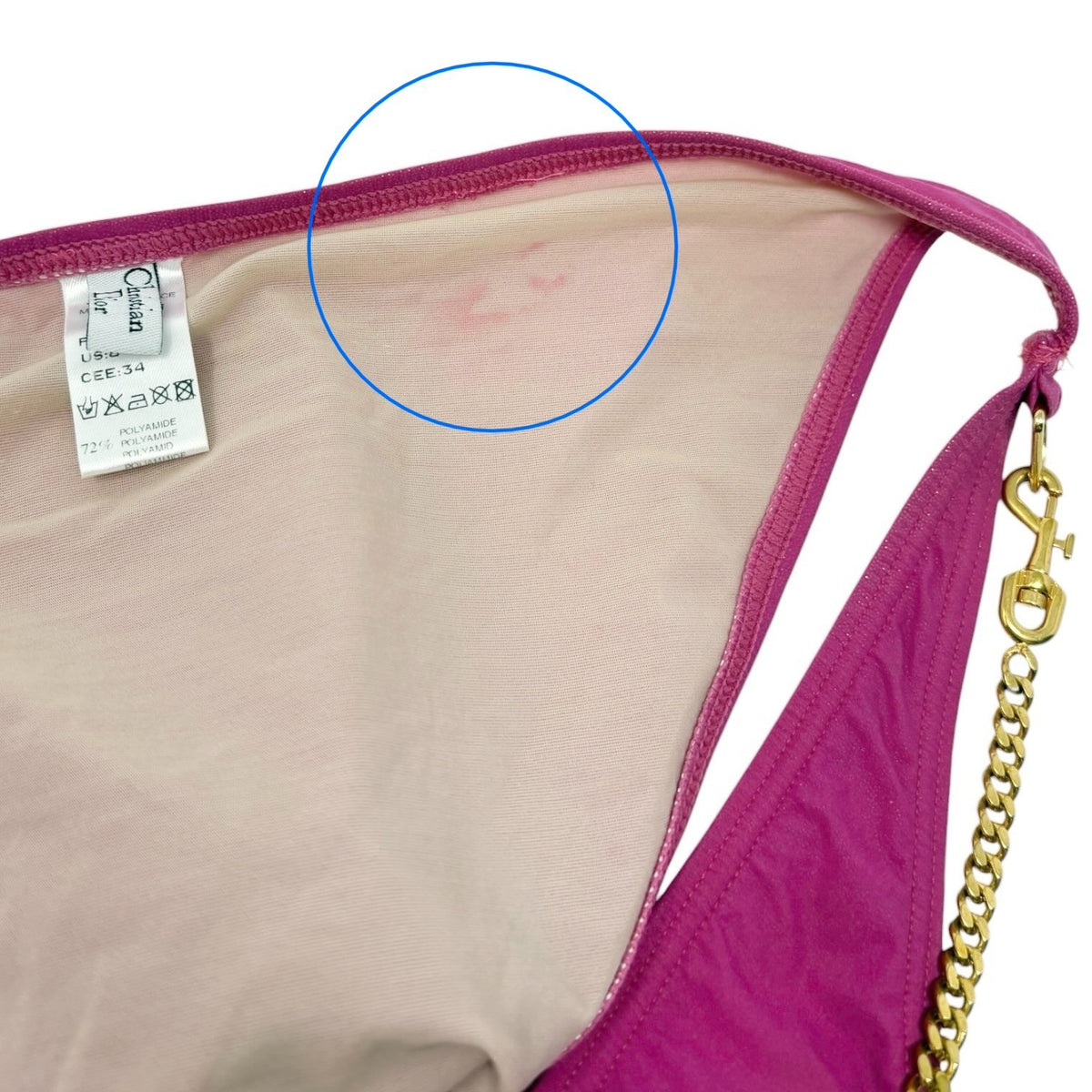 Christian Dior Vintage Logo Gold Chain Bikini Swimwear #36 Pink Nylon 901862