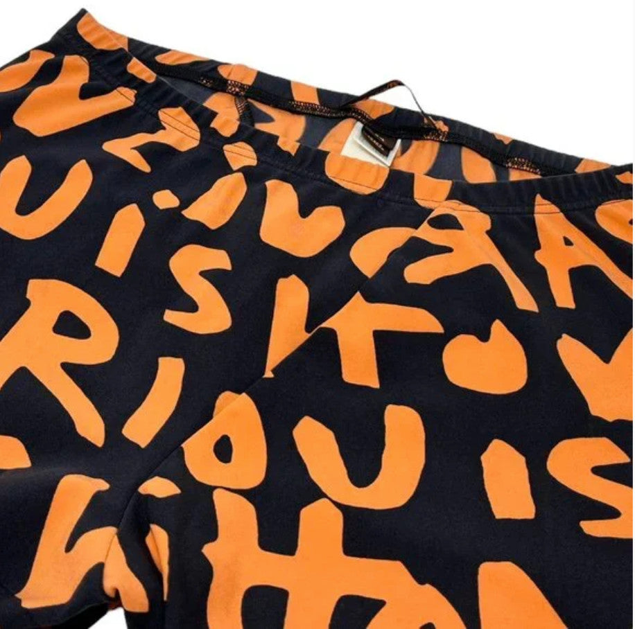 LOUIS VUITTON Vintage Graffiti Leggings #34 Pants Black Orange Nylon