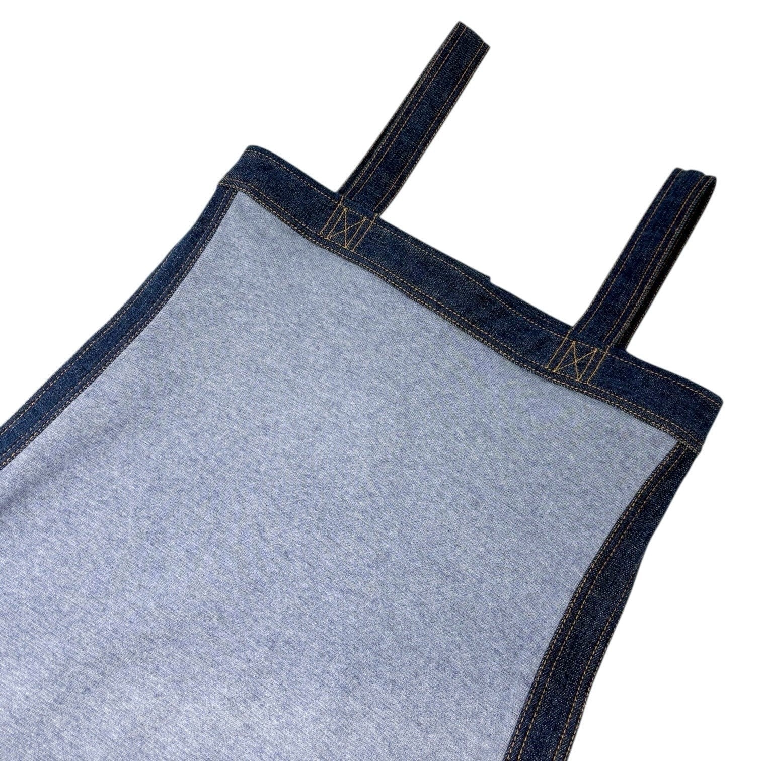 CHANEL Vintage 07P CC Mark Logo Sleeveless Dress #34 Denim Blue Cotton Silk