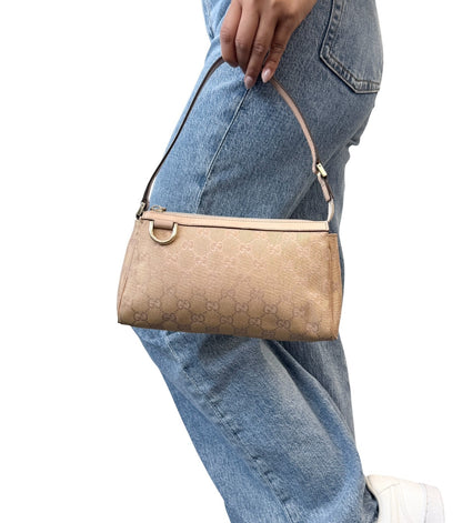 GUCCI Vintage GG Monogram Abbey Mini Pochette Shoulder Bag Pink Gold 106921