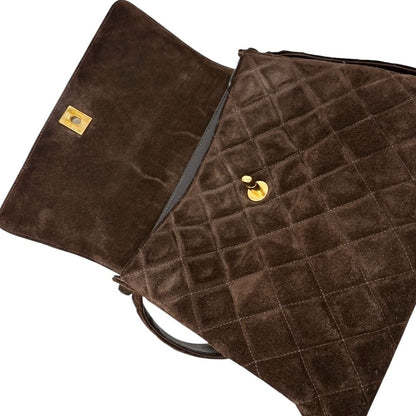 CHANEL Vintage CC Logo Turnlock Quilted Shoulder Bag Brown Gold Suede 901892