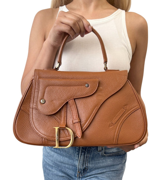 Christian Dior Vintage Double Saddle Leather Bag Handbag D Charm Brown 901941