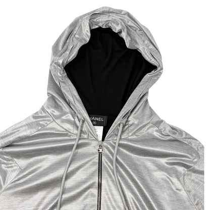 CHANEL Vintage P43484 Big CC Logo Zip Hoodie Jacket  #42 Silver Black 901958