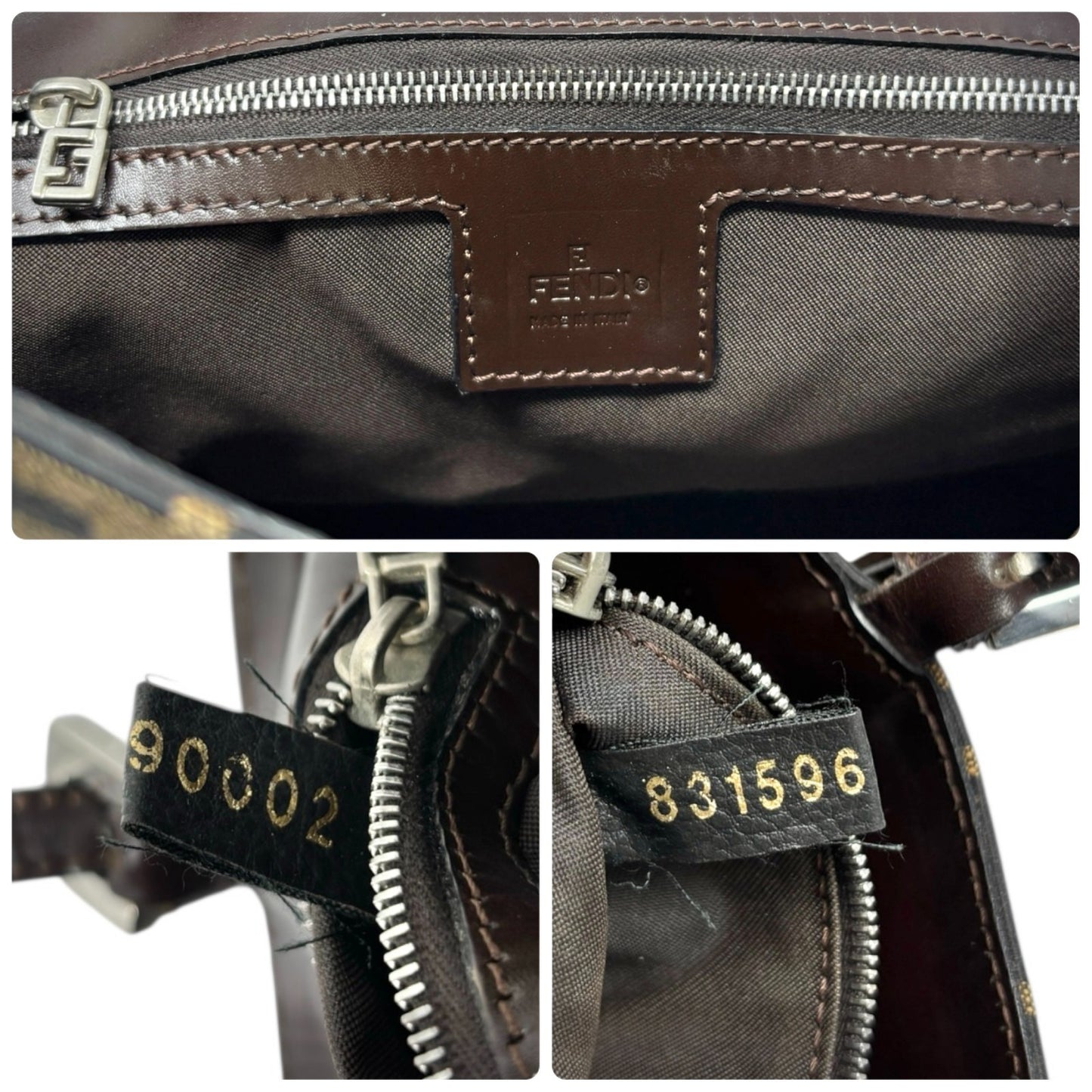 FENDI Vintage Zucca Logo Monogram Canvas Tote Shoulder Bag Leather Brown Silver