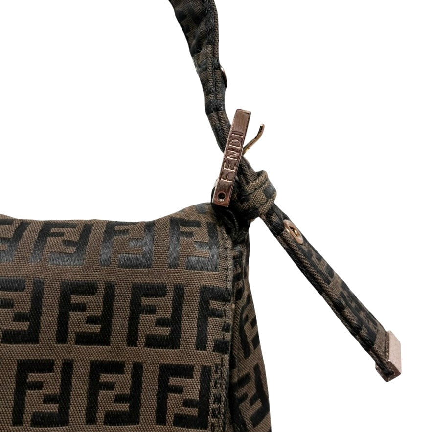 FENDI Vintage FF Logo Zucchino Mamma Baguette Shoulder Bag Brown 901885