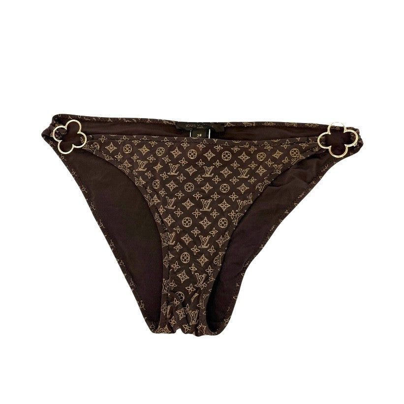 LOUIS VUITTON Vintage Monogram Bikini Swimwear #38 Brown Gold Polyamide