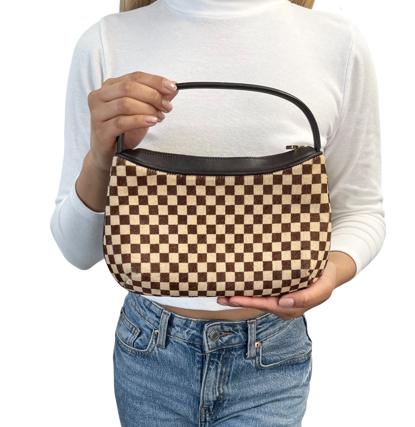 LOUIS VUITTON Vintage Damier Sauvage Tigre Pony Calf Hair Mini Bag Brown Beige