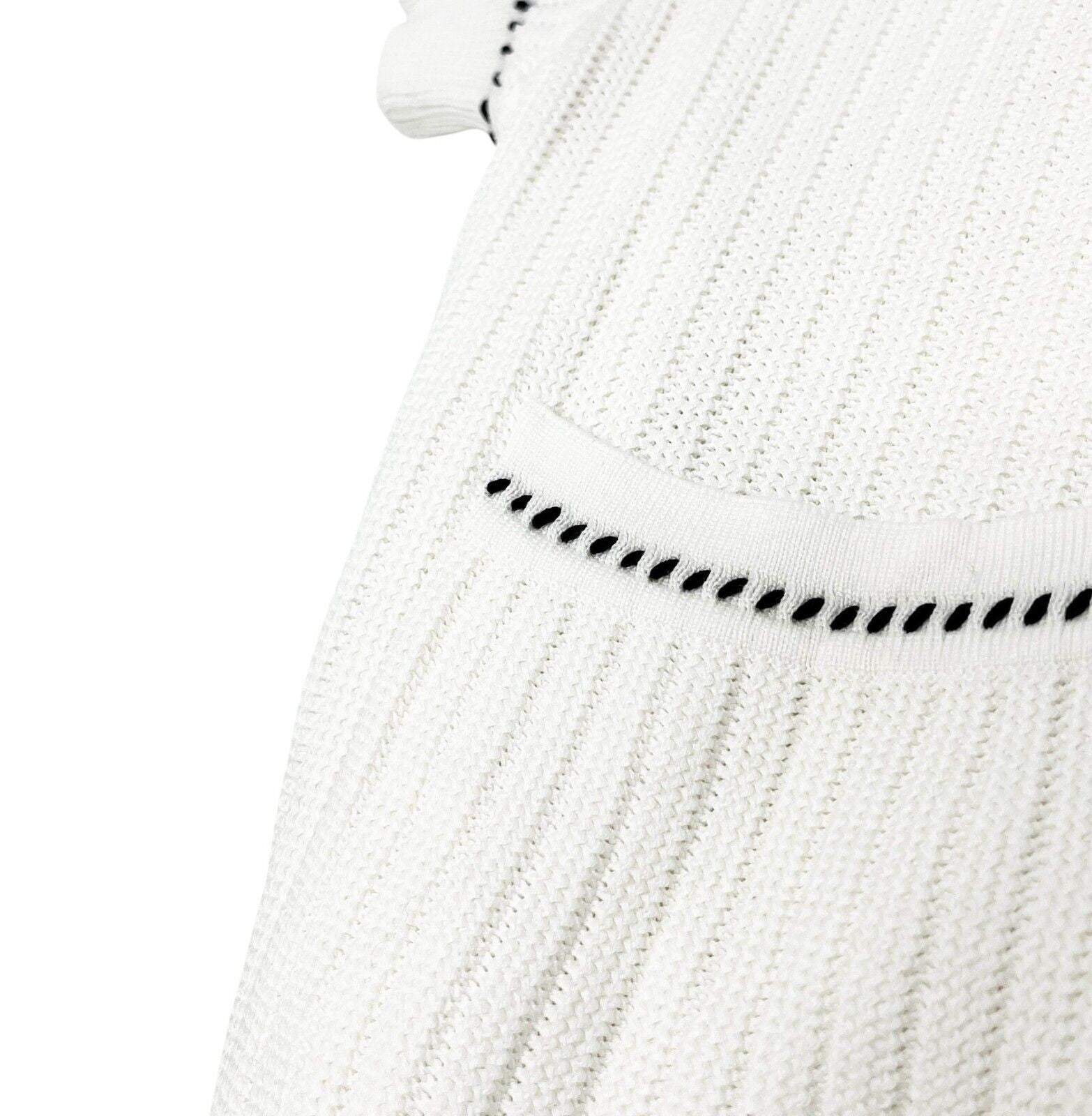CHANEL Vintage 96P CC Logo Rib Knit Cardigan Top #40 Short Sleeve White Cotton