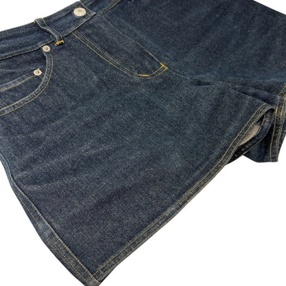 CHANEL Vintage CC Logo Denim Short Pants #36 Dark Blue Silver Cotton 902896