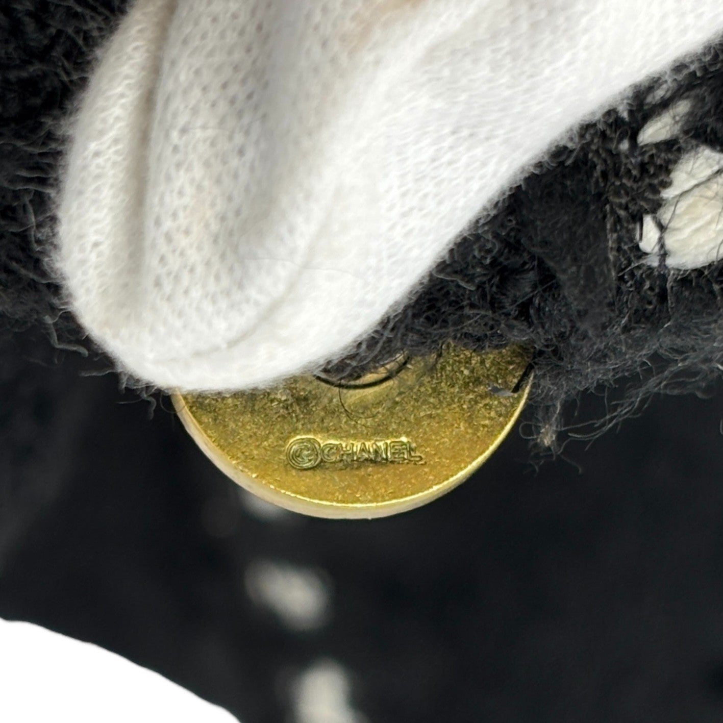 CHANEL Vintage 94A CC Logo Tweed Jacket Blazer Black White Wool Button