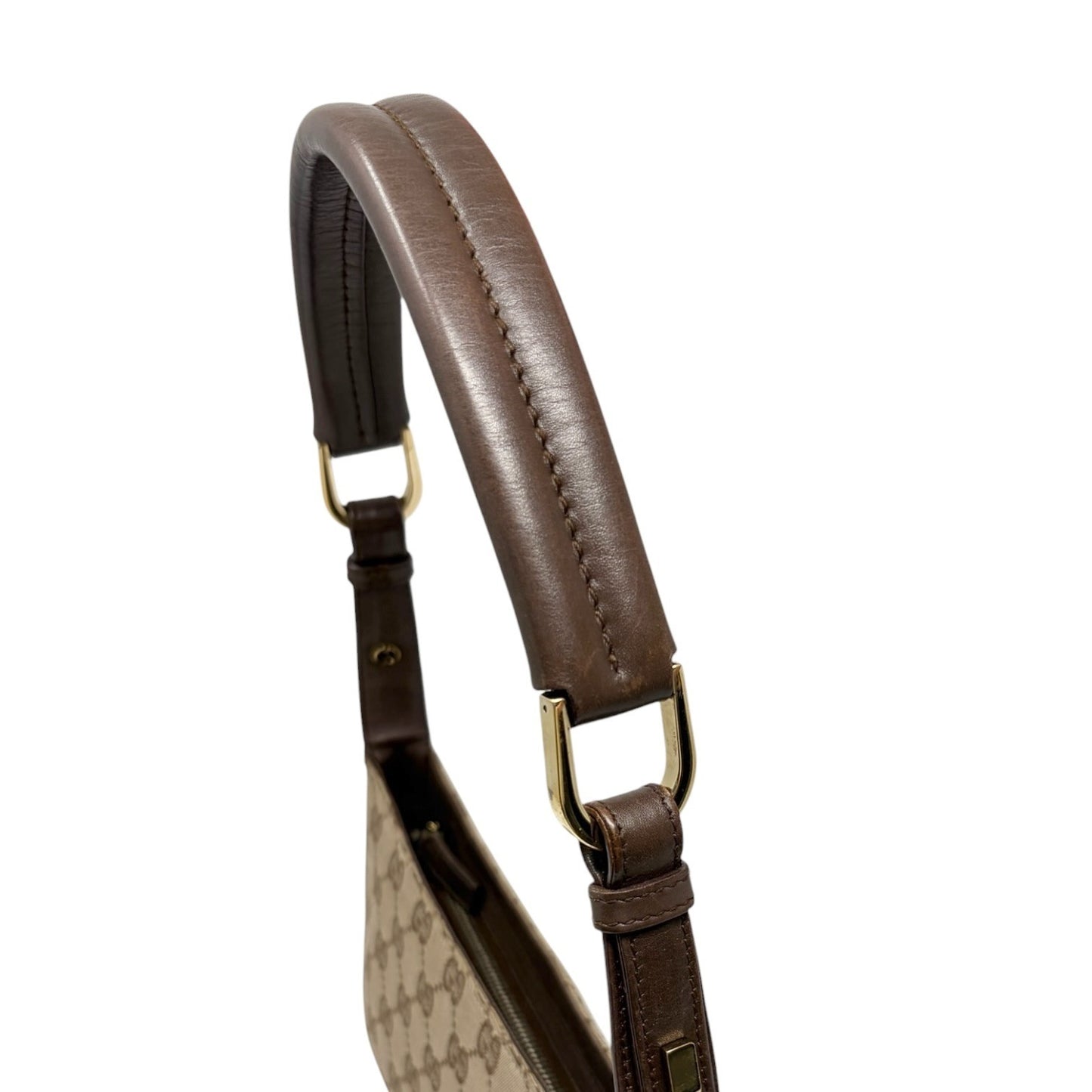 GUCCI Vintage GG Monogram Logo Canvas Shoulder Bag Leather Brown Gold 902399
