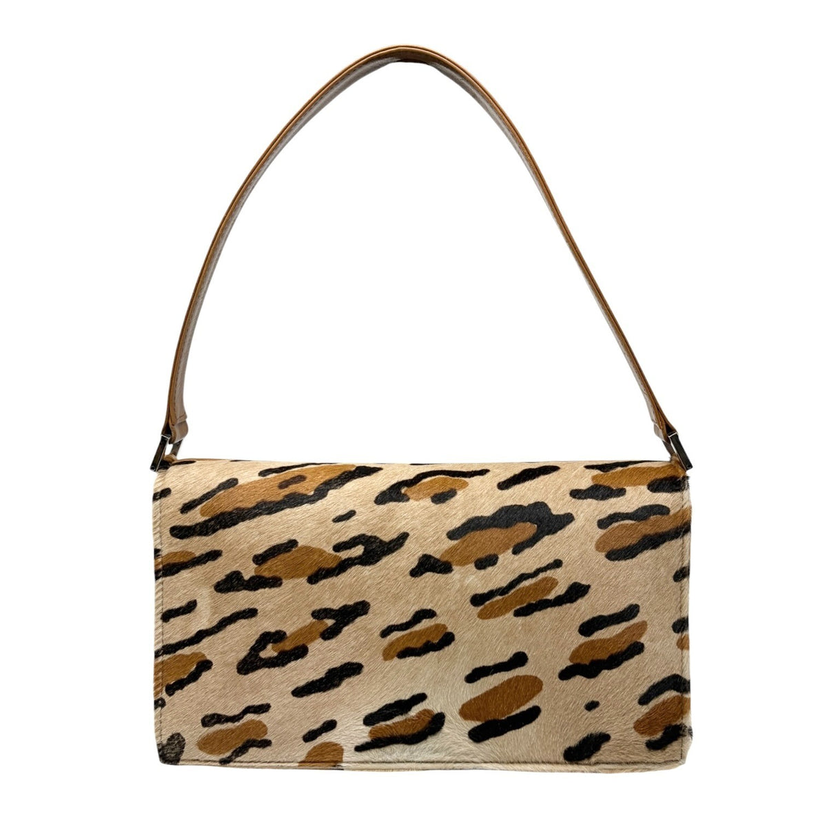 FENDI Vintage Mamma Baguette Leopard Shoulder Bag Brown Pony Calf Hair 902353