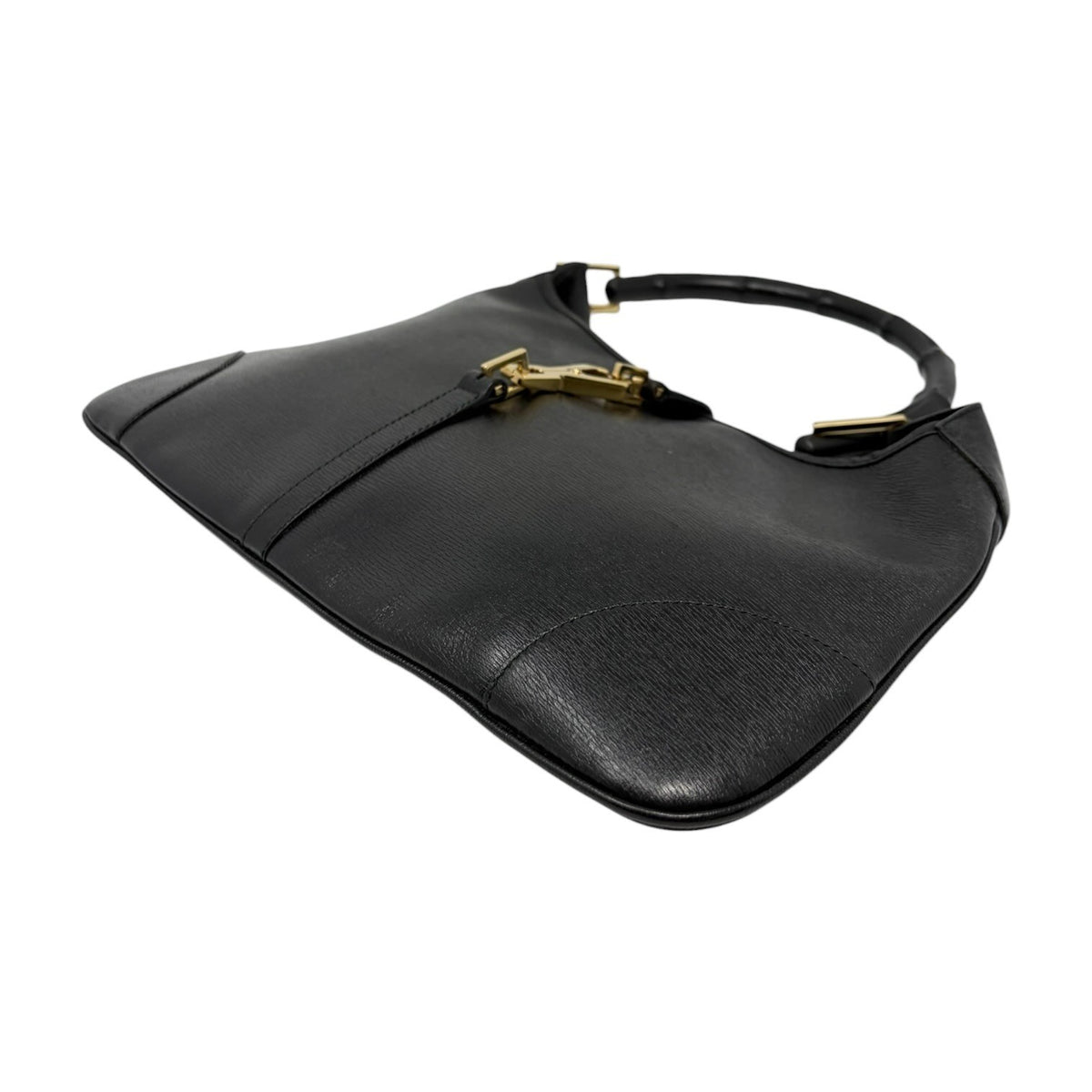 GUCCI Vintage Bamboo Jackie Hobo Shoulder Bag Black Gold Leather 902385