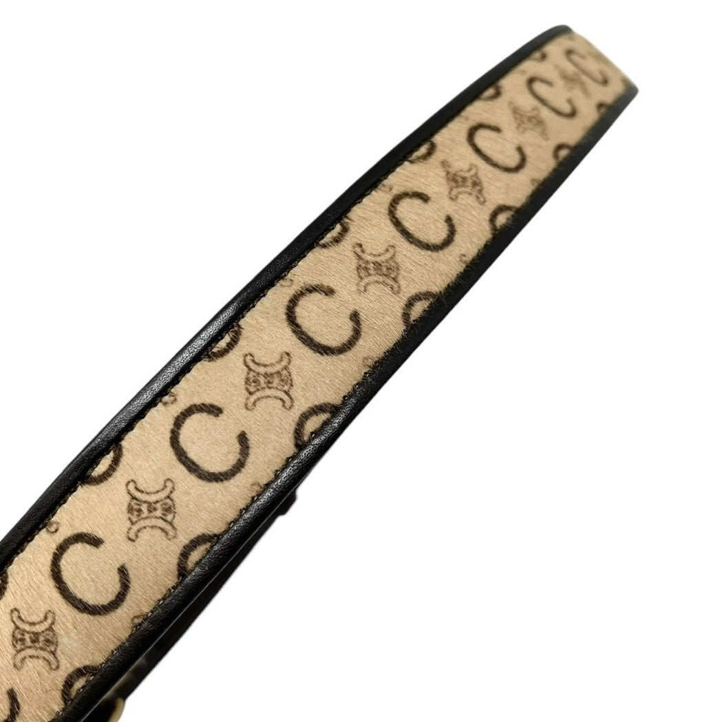CELINE Vintage Macadam Logo Belt #32/80 Fashion Accessory Brown Gold Calf Hair