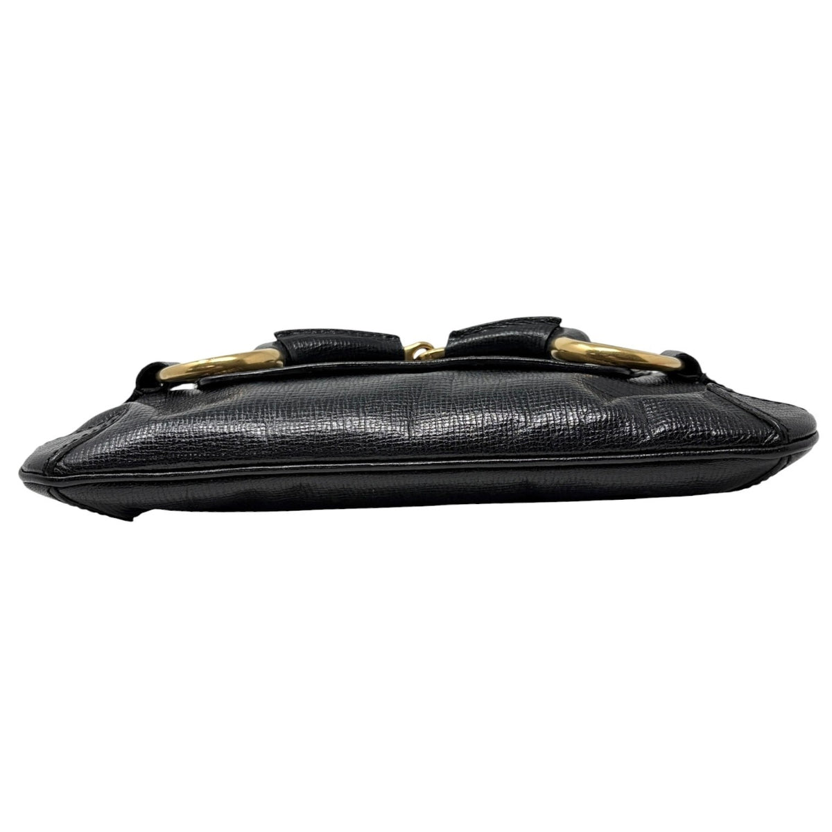 GUCCI Vintage Horsebit Chain Mini Shoulder Bag Leather Black Gold 902408