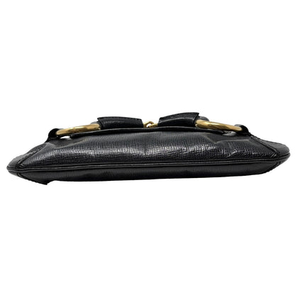 GUCCI Vintage Horsebit Chain Mini Shoulder Bag Leather Black Gold 902408