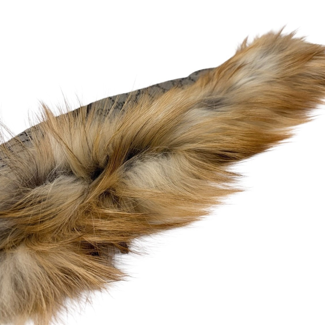 GUCCI Vintage GG Logo Monogram Fox Fur Shawl Scarf Wrap Brown Gray Wool 902011