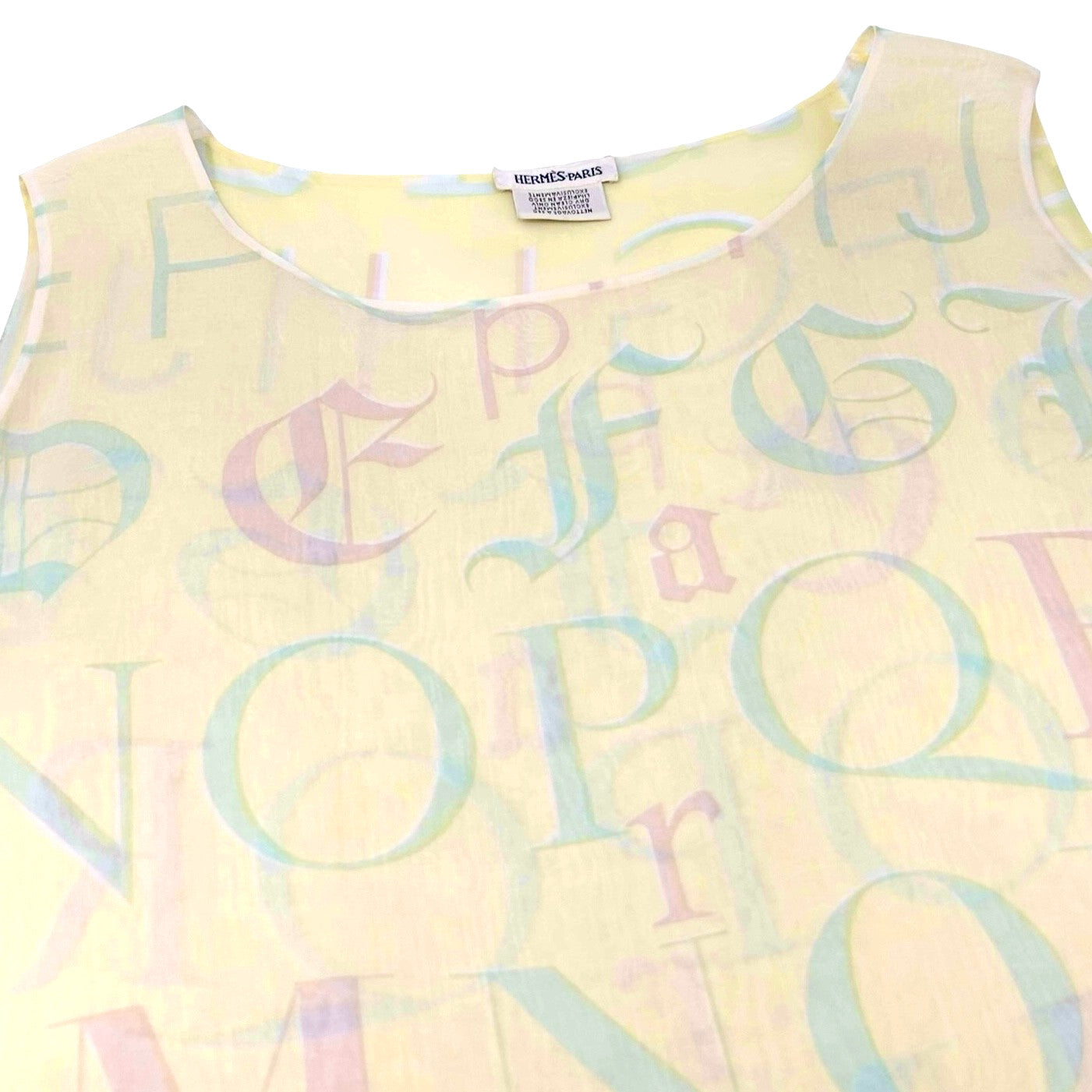 HERMES Vintage Logo Ensemble Set Shirt Sleeveless See-though #38 Yellow Silk